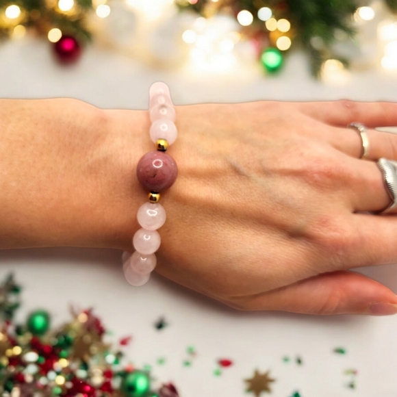 9 mm Rose Quartz and 12 mm Rhodonite Bracelet - Picture 3 of 4